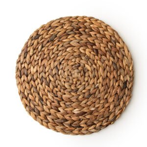 Plato base de mimbre natural tejido para renta en eventos y bodas rústicas
