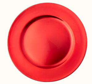Plato base rojo brillante modelo Roxana para renta en eventos